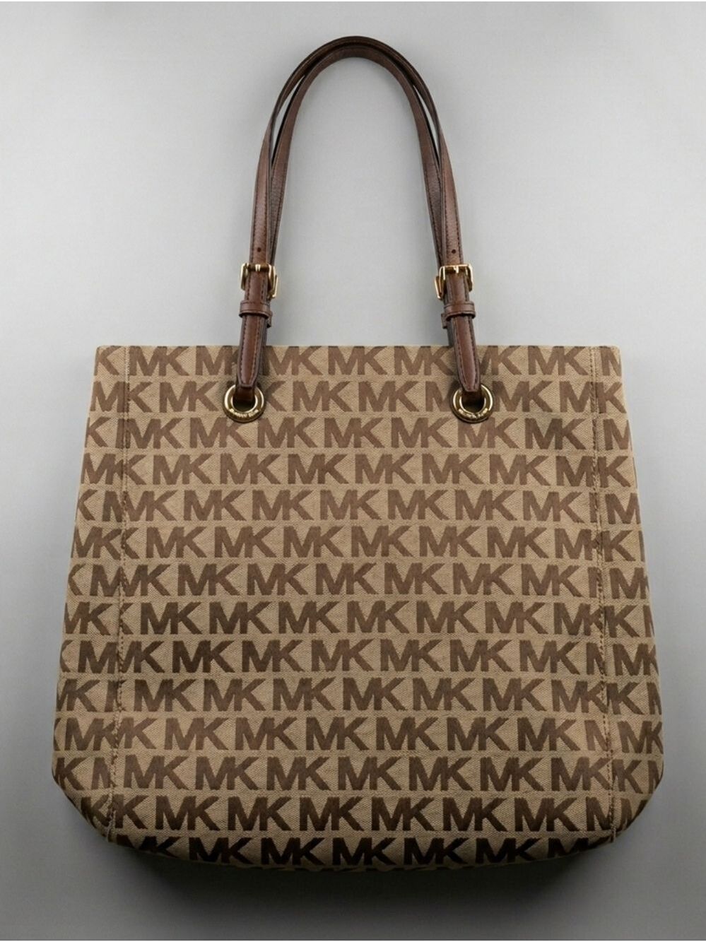 Michael Kors Logo Tote Large Tan Brown Gold Hardware